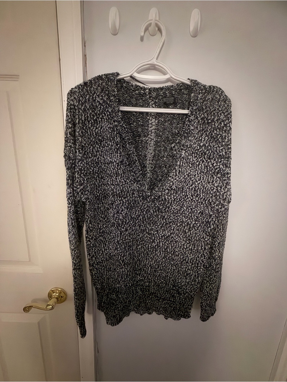 Volcom Black and White Marled V-Neck Pullover